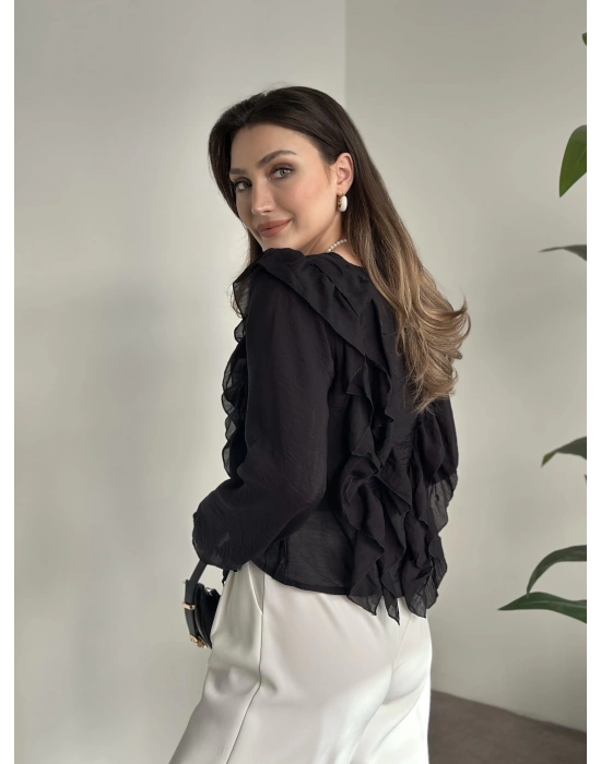 Fırfırlı gömlek bluz siyah