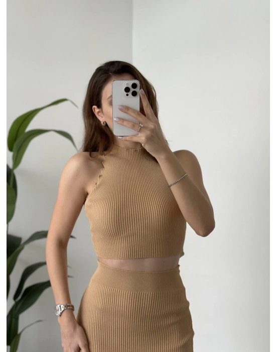 Fitilli Etekli Triko Takım - Camel