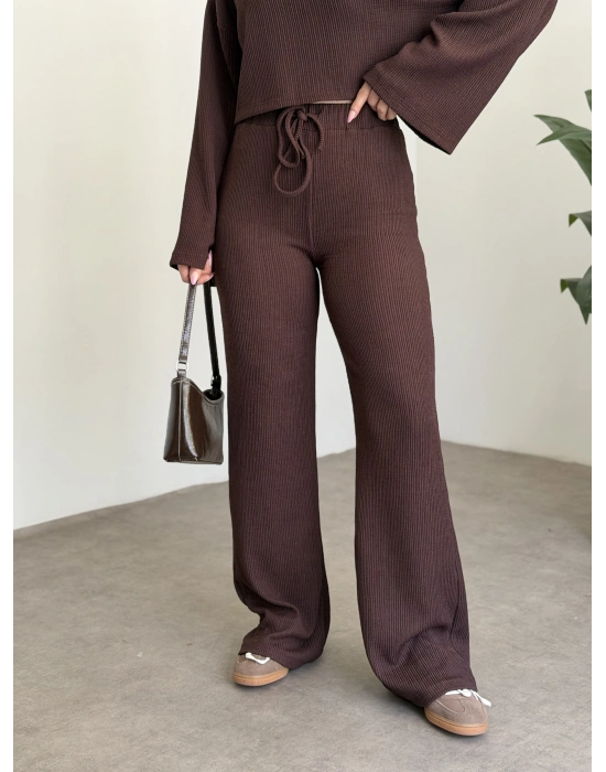 Fitilli salaş crop boy takım kahve