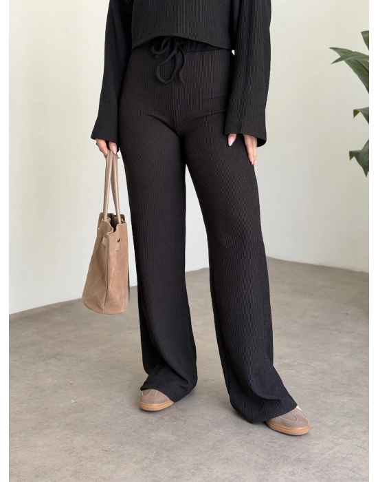 Fitilli salaş crop boy takım siyah