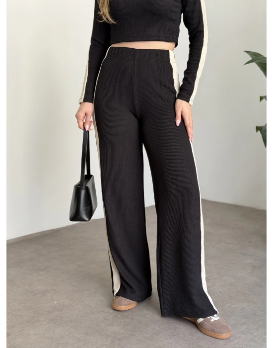 Fitilli şeritli crop boy takım siyah