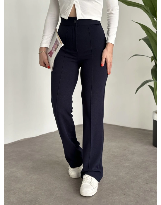 İkonik model enine boyuna full likralı düğmeli pantolon Lacivert