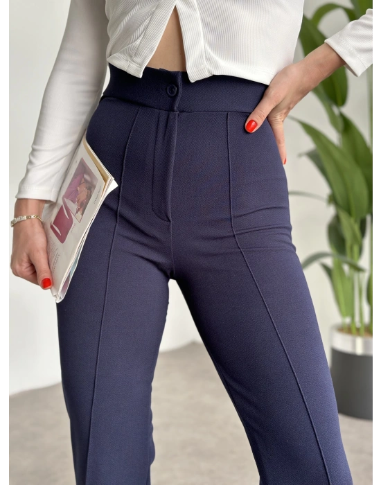 İkonik model enine boyuna full likralı düğmeli pantolon Lacivert