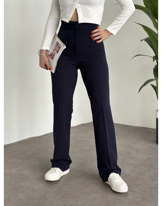 İkonik model enine boyuna full likralı düğmeli pantolon Lacivert