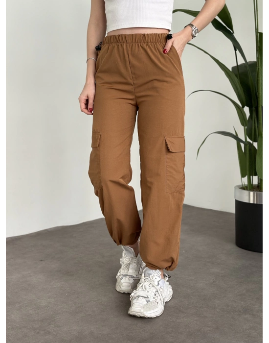 Kargo Cep Lastiği Ayarlanabilir Tericoton Pantolon Taba