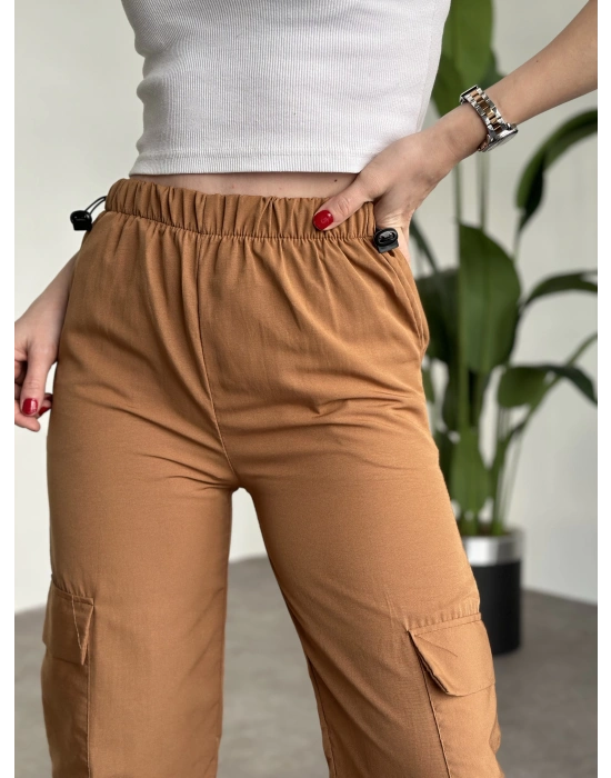 Kargo Cep Lastiği Ayarlanabilir Tericoton Pantolon Taba