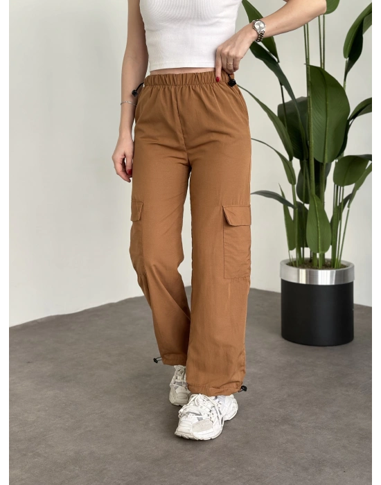 Kargo Cep Lastiği Ayarlanabilir Tericoton Pantolon Taba