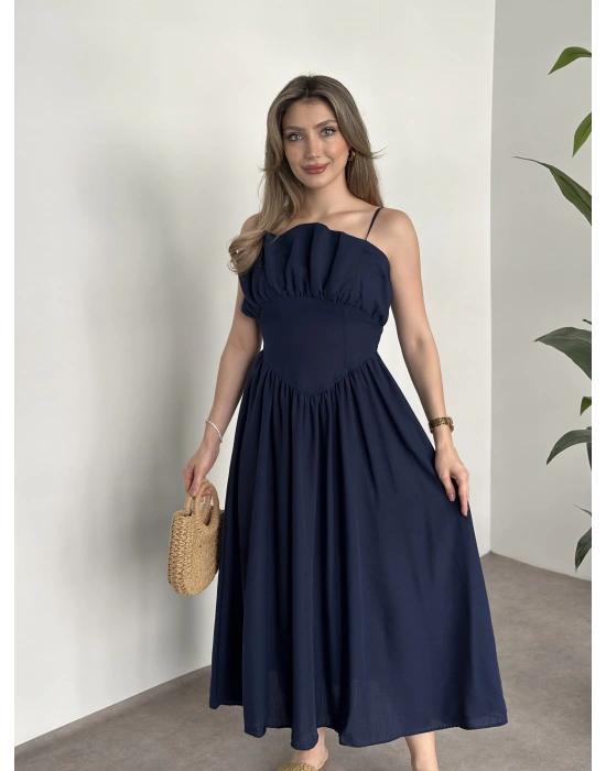 Keten korseli elbise lacivert