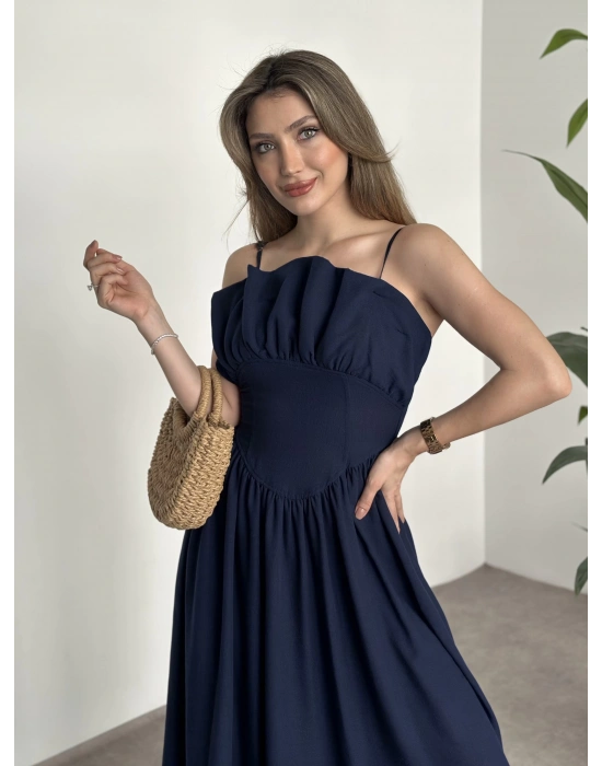 Keten korseli elbise lacivert