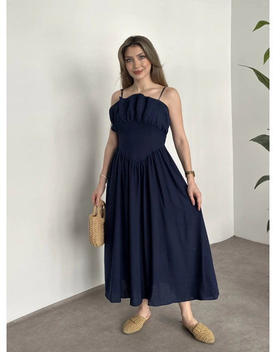 Keten korseli elbise lacivert