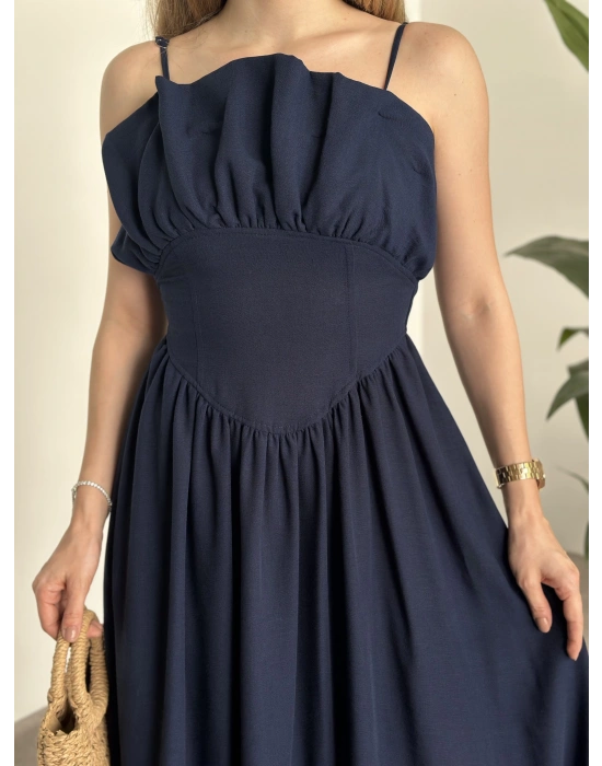 Keten korseli elbise lacivert