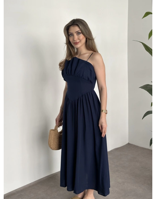 Keten korseli elbise lacivert