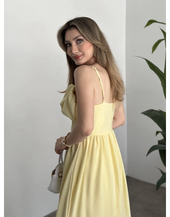 Keten korseli elbise sarı