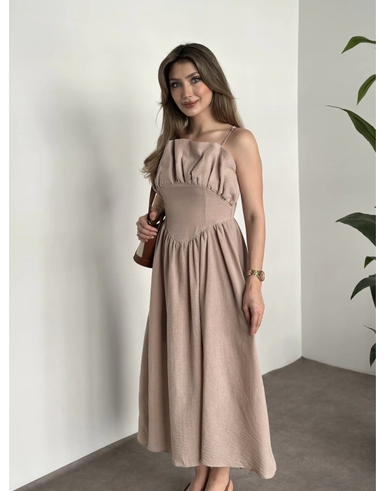 Keten korseli elbise vizon