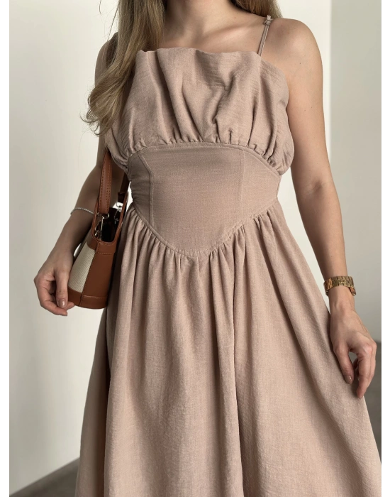 Keten korseli elbise vizon