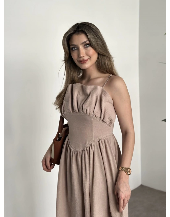 Keten korseli elbise vizon