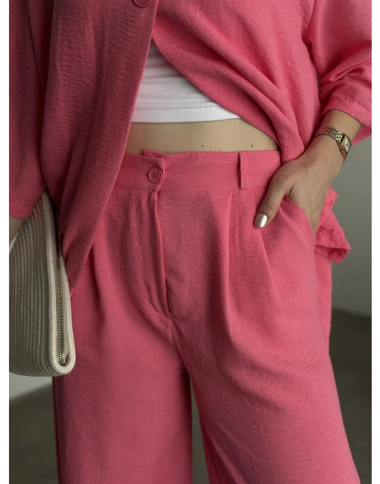 Kimona düğmeli takım pembe