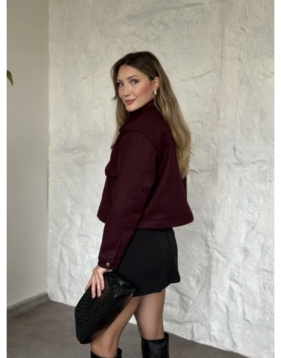 Kısa kapaklı cepli kaşe ceket bordo