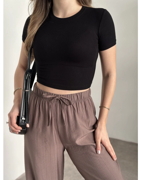 Kısa kol crop boy modal kumaş body siyah