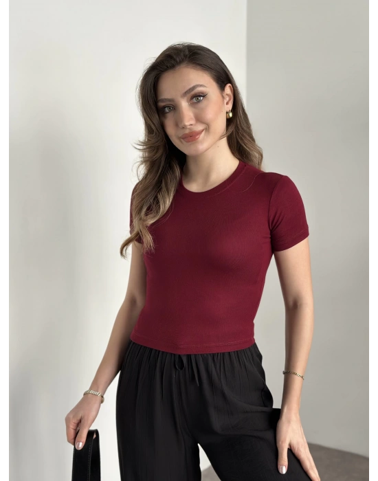 Kısa kol normal boy modal kumaş body bordo