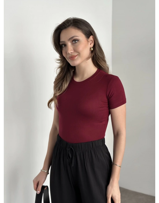 Kısa kol normal boy modal kumaş body bordo