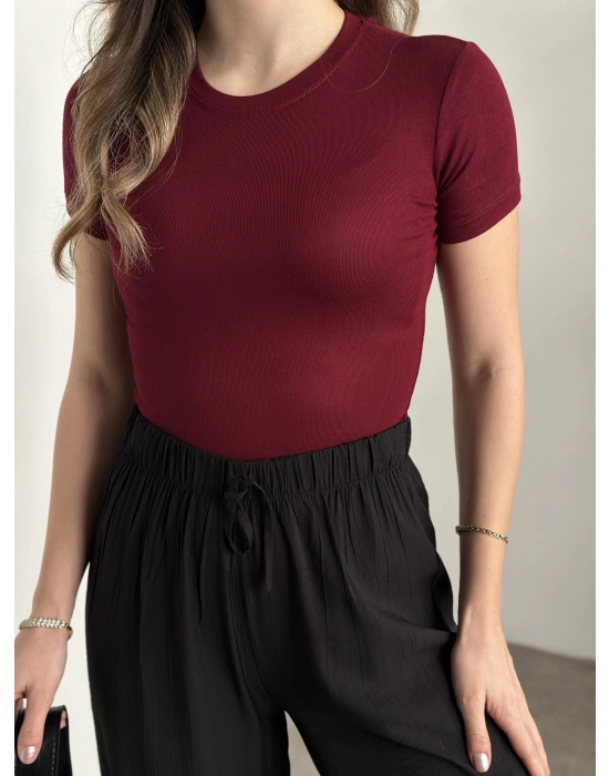 Kısa kol normal boy modal kumaş body bordo