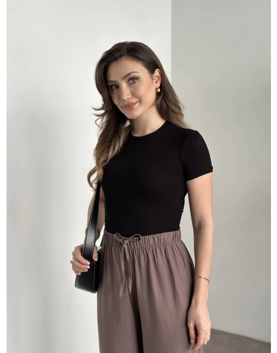 Kısa kol normal boy modal kumaş body siyah