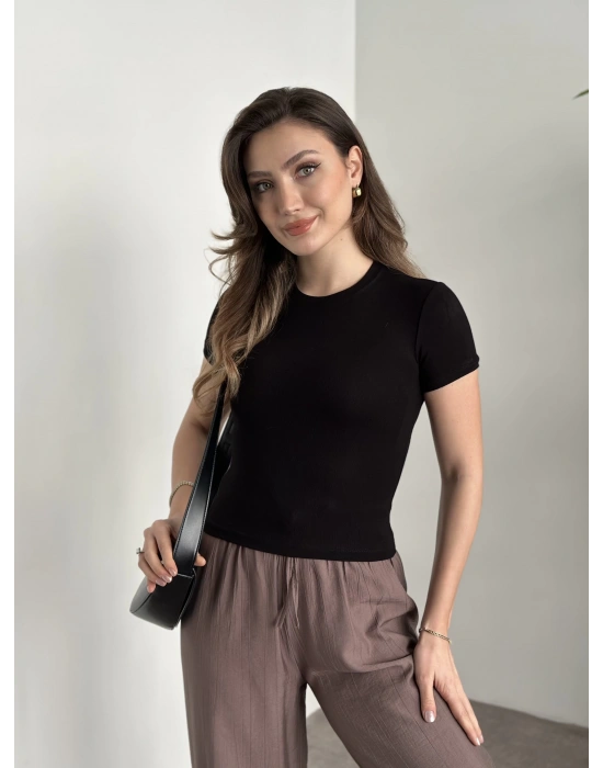 Kısa kol normal boy modal kumaş body siyah