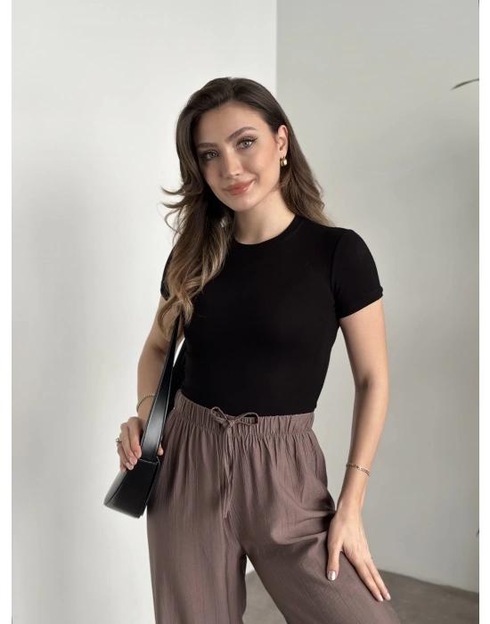 Kısa kol normal boy modal kumaş body siyah