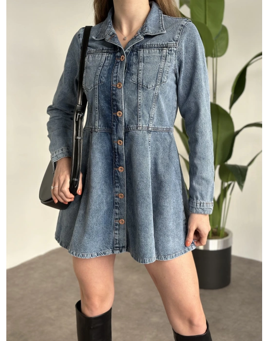 Kot Mini Gömlek Yaka Elbise