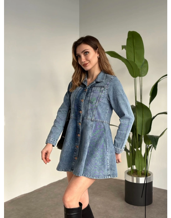 Kot Mini Gömlek Yaka Elbise