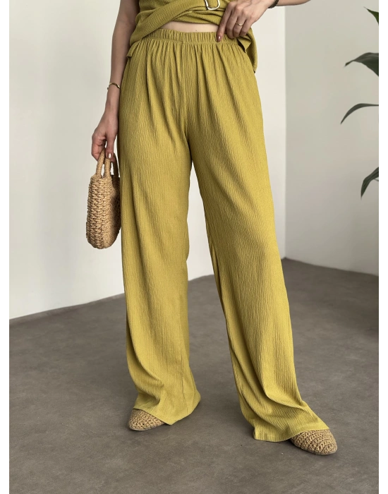 Kruvaze yaka aksesuar detay takim yağ yeşili