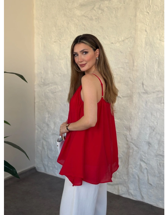 Lara askılı salaş bluz kırmızı