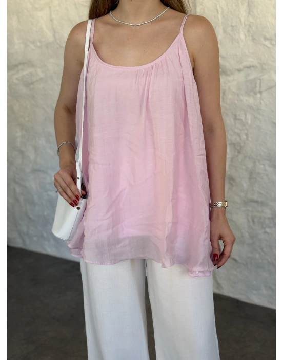 Lara askılı salaş bluz pembe