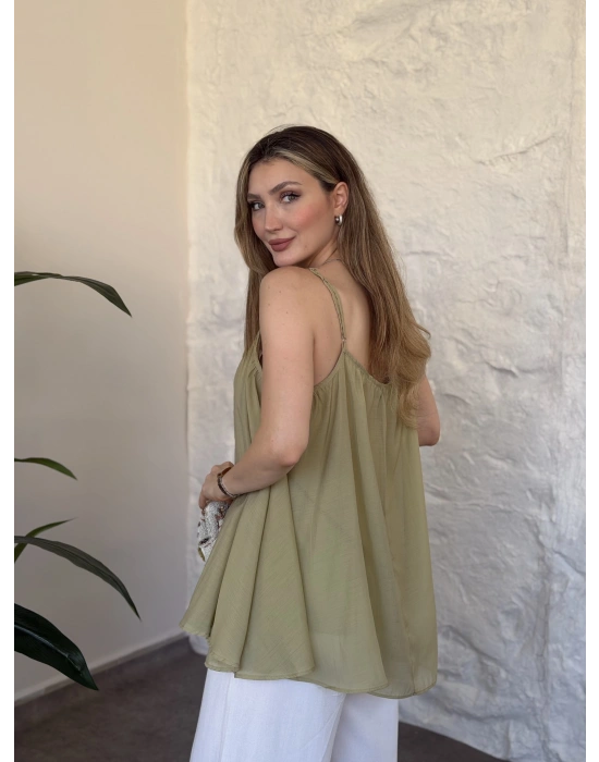 Lara askılı salaş bluz yeşil