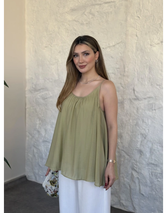 Lara askılı salaş bluz yeşil