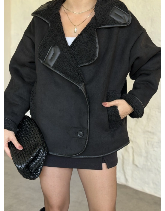 Lara teddy kürklü mont siyah