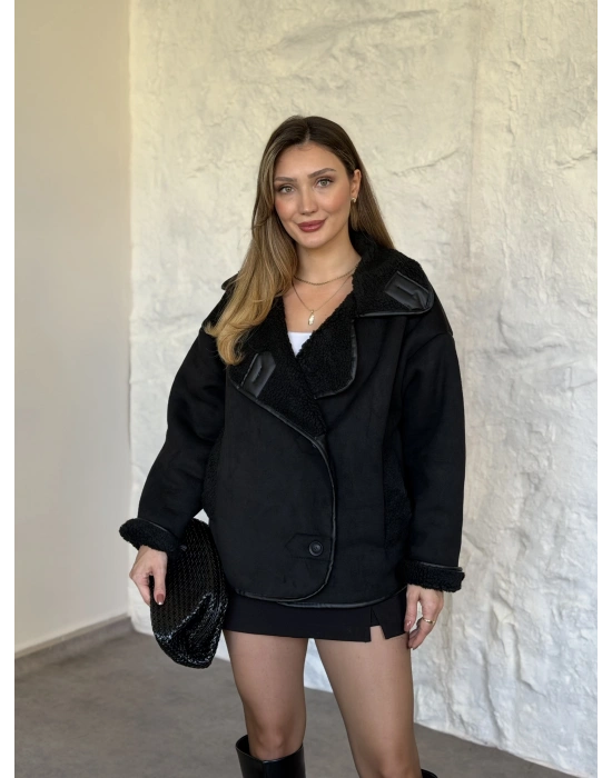 Lara teddy kürklü mont siyah