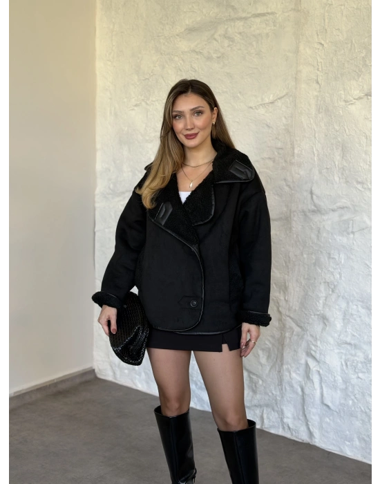 Lara teddy kürklü mont siyah