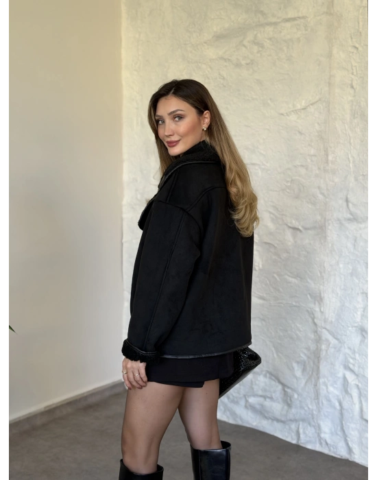 Lara teddy kürklü mont siyah