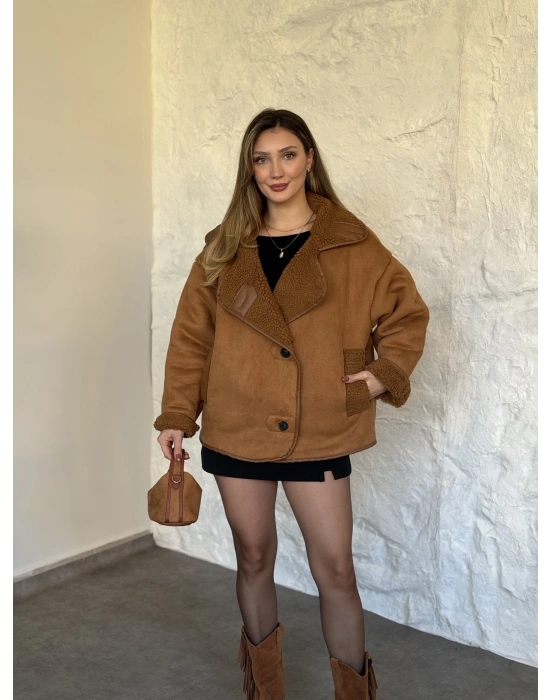 Lara teddy kürklü mont taba