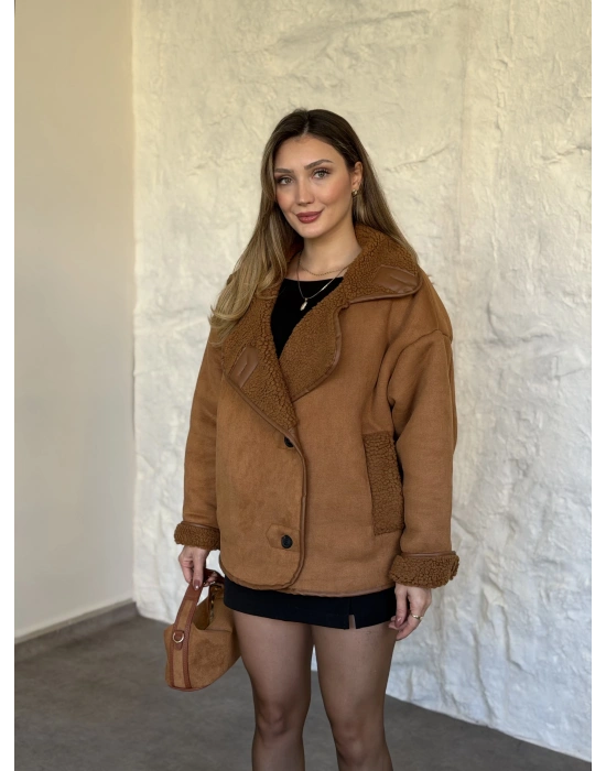 Lara teddy kürklü mont taba