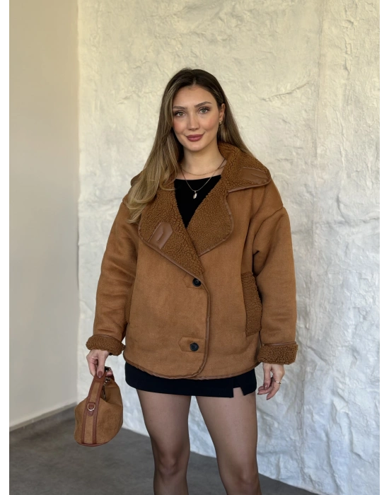 Lara teddy kürklü mont taba