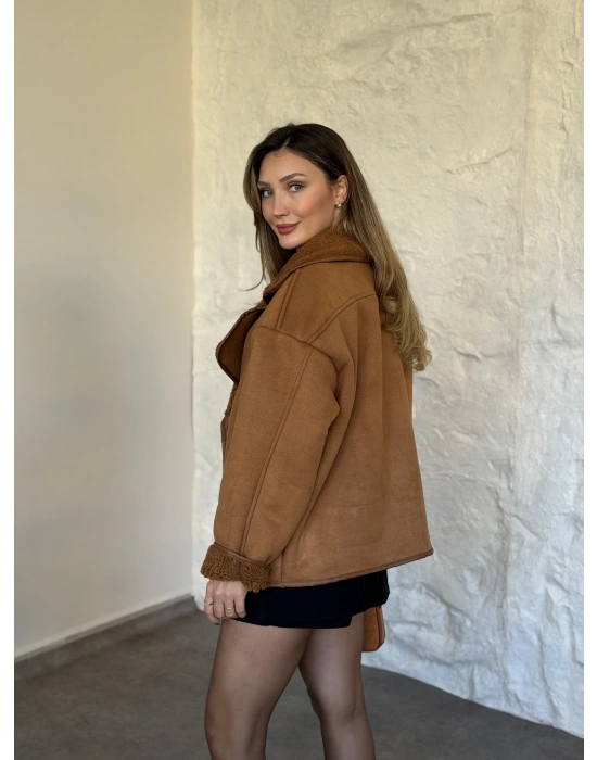 Lara teddy kürklü mont taba