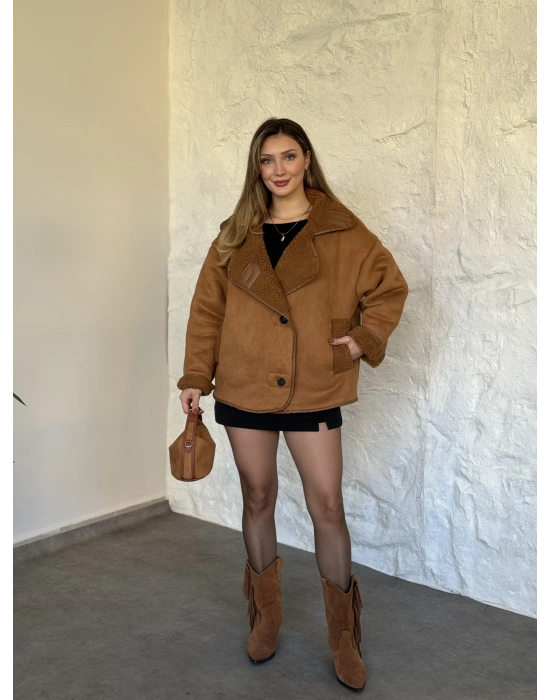 Lara teddy kürklü mont taba