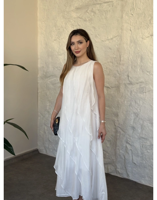 Luna katlı elbise beyaz