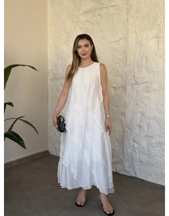 Luna katlı elbise beyaz
