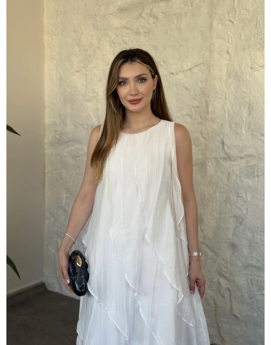 Luna katlı elbise beyaz