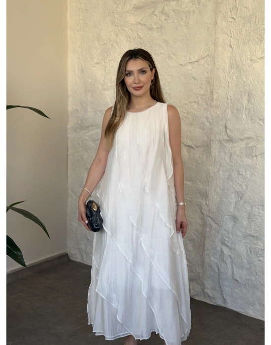 Luna katlı elbise beyaz
