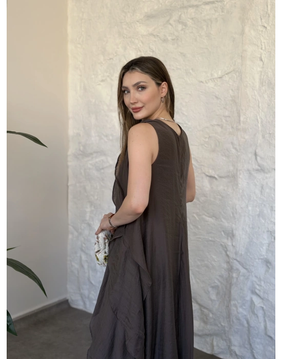 Luna katlı elbise kahve
